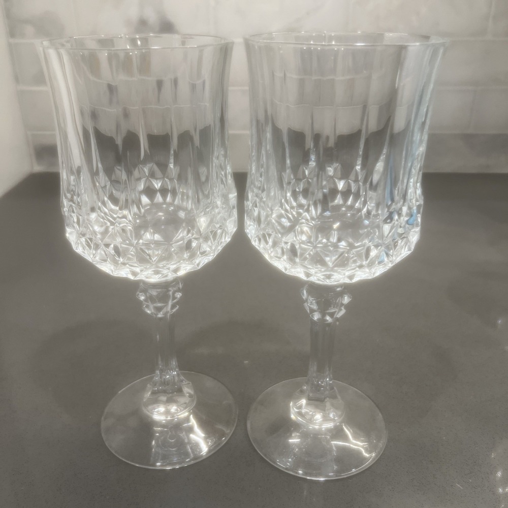2-VINTAGE RCR CRYSTAL ROCK WINE GLASS 7.25" TALL 7oz CLEAR DIAMOND STEM CUT
